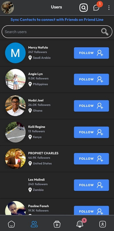 friend line people and follow page 